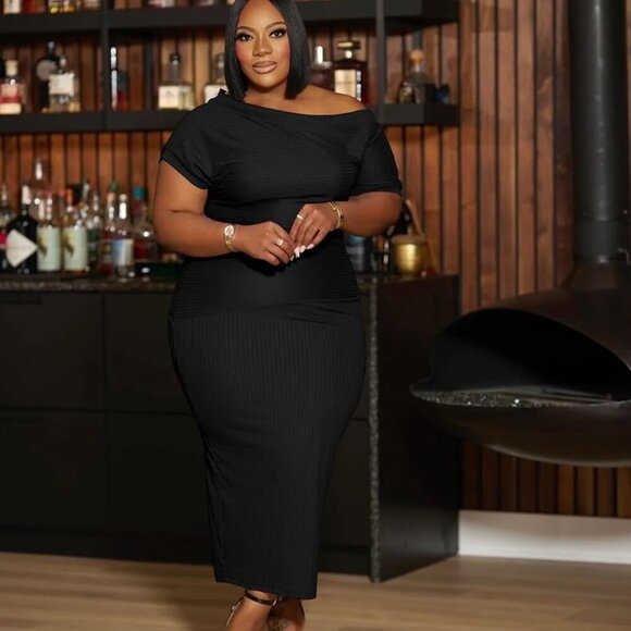 Women Plus Size Bodycon Long Dress Off Shoulder Elegant Sexy Evening - Picture 4 of 6